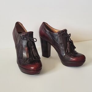 FRYE Naiya Kiltie Oxford platform pump Dark Brown Leather size 9